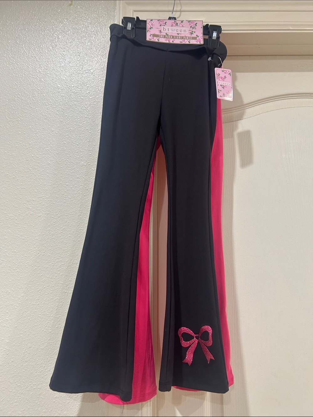 Btween Black and Hot Pink Girls' Flare Joggers with Bow Accent